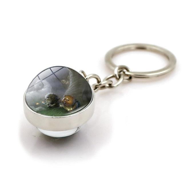 Metal Double Sided Glass Ball Pendant Hedgehog In The Fog Cartoon Keychain Pendant Metal Keyring Lucky Jewelry Gift Keychain Key Chain Key Ring Holder for Men Women Creative Gift Glass Ball Key Chain Pendant Glow in The Dark