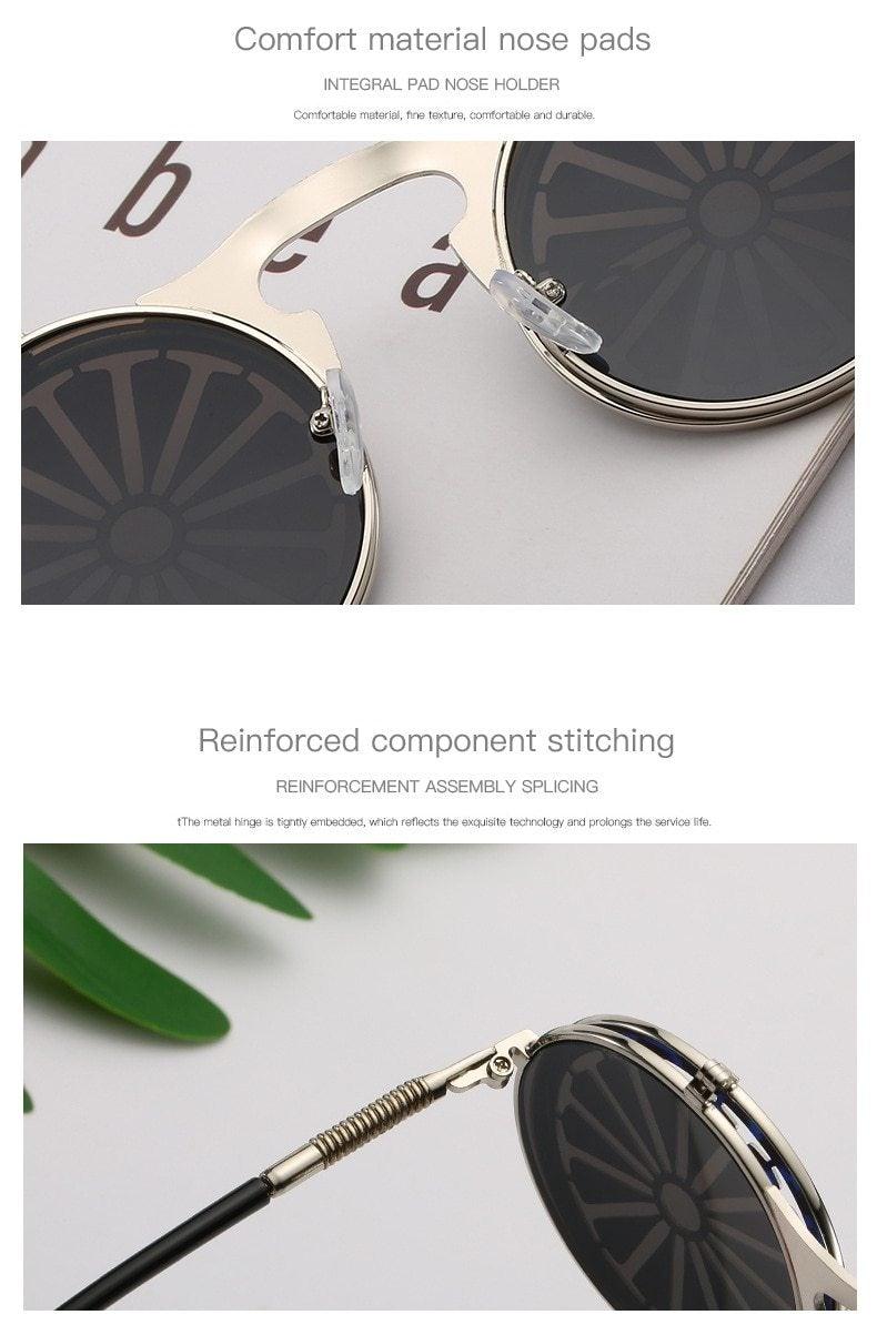 Metal Round Sunglasses For Women Fashionable Glasses For Man Popular Style Flip Design Frame Decent Vintage Style Sunglasses In High Quality Round Polarized Sunglasses for Men Women Small Retro Metal
