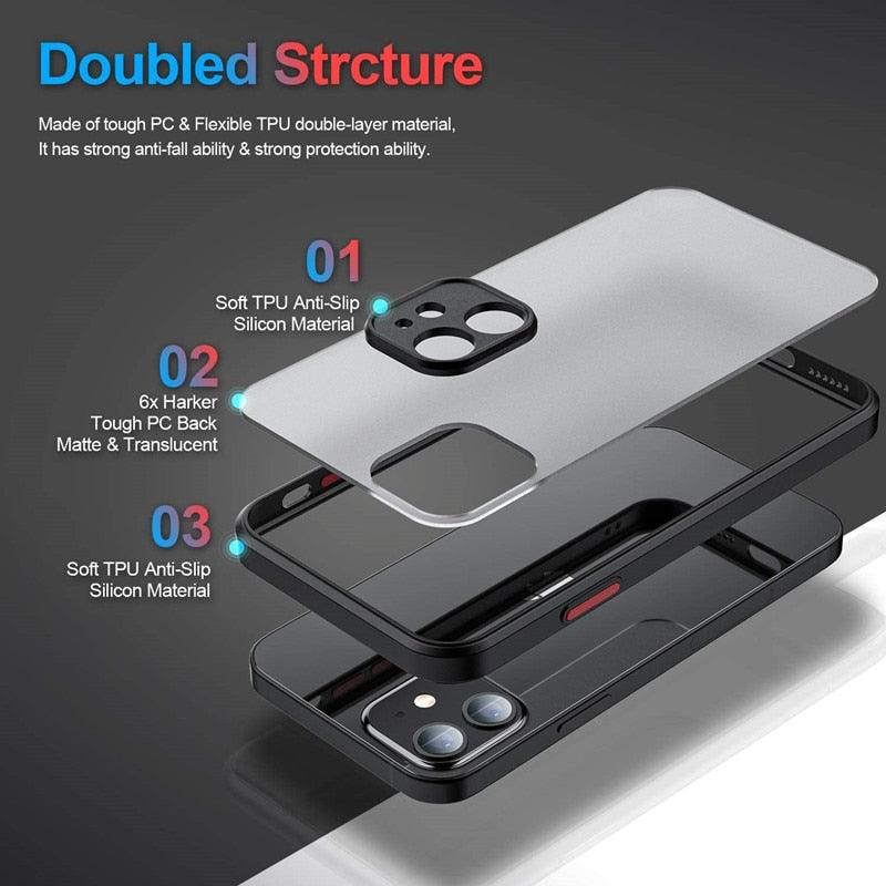 Minimalistic Shockproof Armor Case For iPhone 13 14 12 11 Pro Max XR XS X Luxury Silicone Bumper Clear Hard Cover Mini Luxury Silicone Bumper Clear Hard Cover