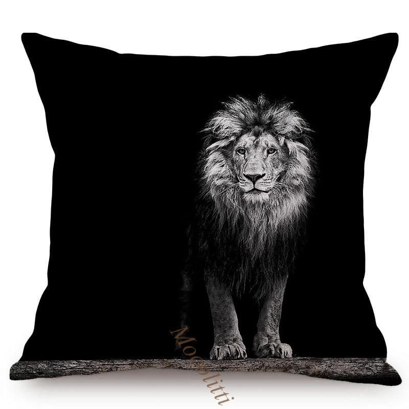 Modern Black And White Animals Portrait Photography Of Lion Zebra Elephant Tiger Pattern Sofa Pillow Cover Home Decor Square Cushions Cover 45x45cm