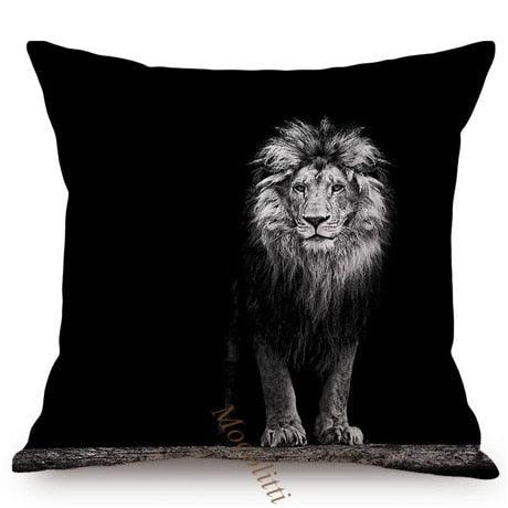 Modern Black And White Animals Portrait Photography Of Lion Zebra Elephant Tiger Pattern Sofa Pillow Cover Home Decor Square Cushions Cover 45x45cm