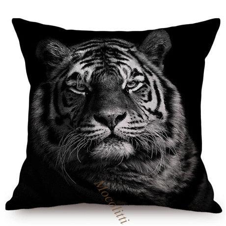 Modern Black And White Animals Portrait Photography Of Lion Zebra Elephant Tiger Pattern Sofa Pillow Cover Home Decor Square Cushions Cover 45x45cm
