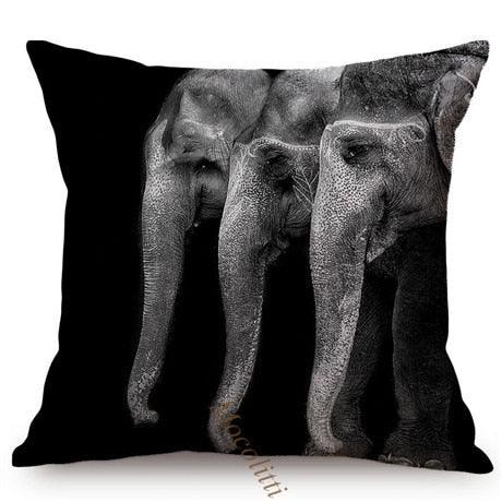 Modern Black And White Animals Portrait Photography Of Lion Zebra Elephant Tiger Pattern Sofa Pillow Cover Home Decor Square Cushions Cover 45x45cm