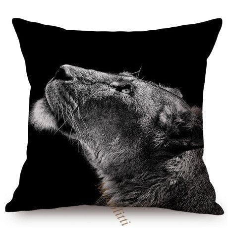Modern Black And White Animals Portrait Photography Of Lion Zebra Elephant Tiger Pattern Sofa Pillow Cover Home Decor Square Cushions Cover 45x45cm