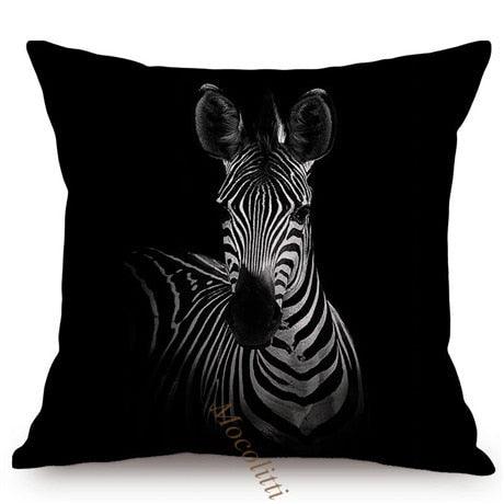 Modern Black And White Animals Portrait Photography Of Lion Zebra Elephant Tiger Pattern Sofa Pillow Cover Home Decor Square Cushions Cover 45x45cm