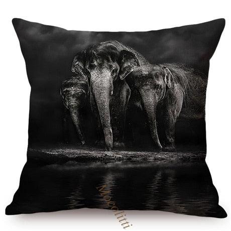 Modern Black And White Animals Portrait Photography Of Lion Zebra Elephant Tiger Pattern Sofa Pillow Cover Home Decor Square Cushions Cover 45x45cm