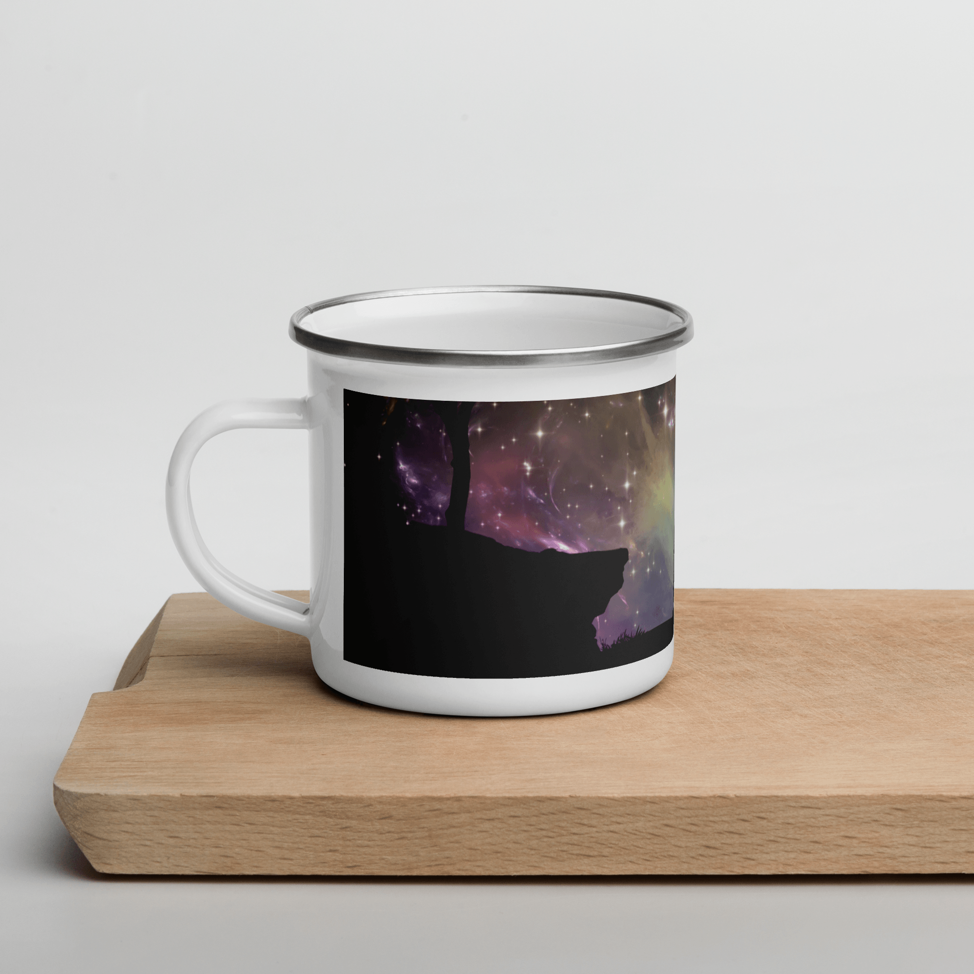 Modern Camping Enamel Mug Hardware Camping Outdoor Enammel Coffee Mug With Print of Wolf on Mountain In Dark Full Printed Enammel Mug In Apstract Design - STEVVEX POD - 1002, camper enammel mug, Customized mug, enammel mug, enammel mug with wolf, Full printed enammel mug, gift enammel mug, gift mug, Metal enammel mug with print of wolf, Nature enammel mug, Print on demand, Print on demand enammel mug, Wolf mug - Stevvex.com