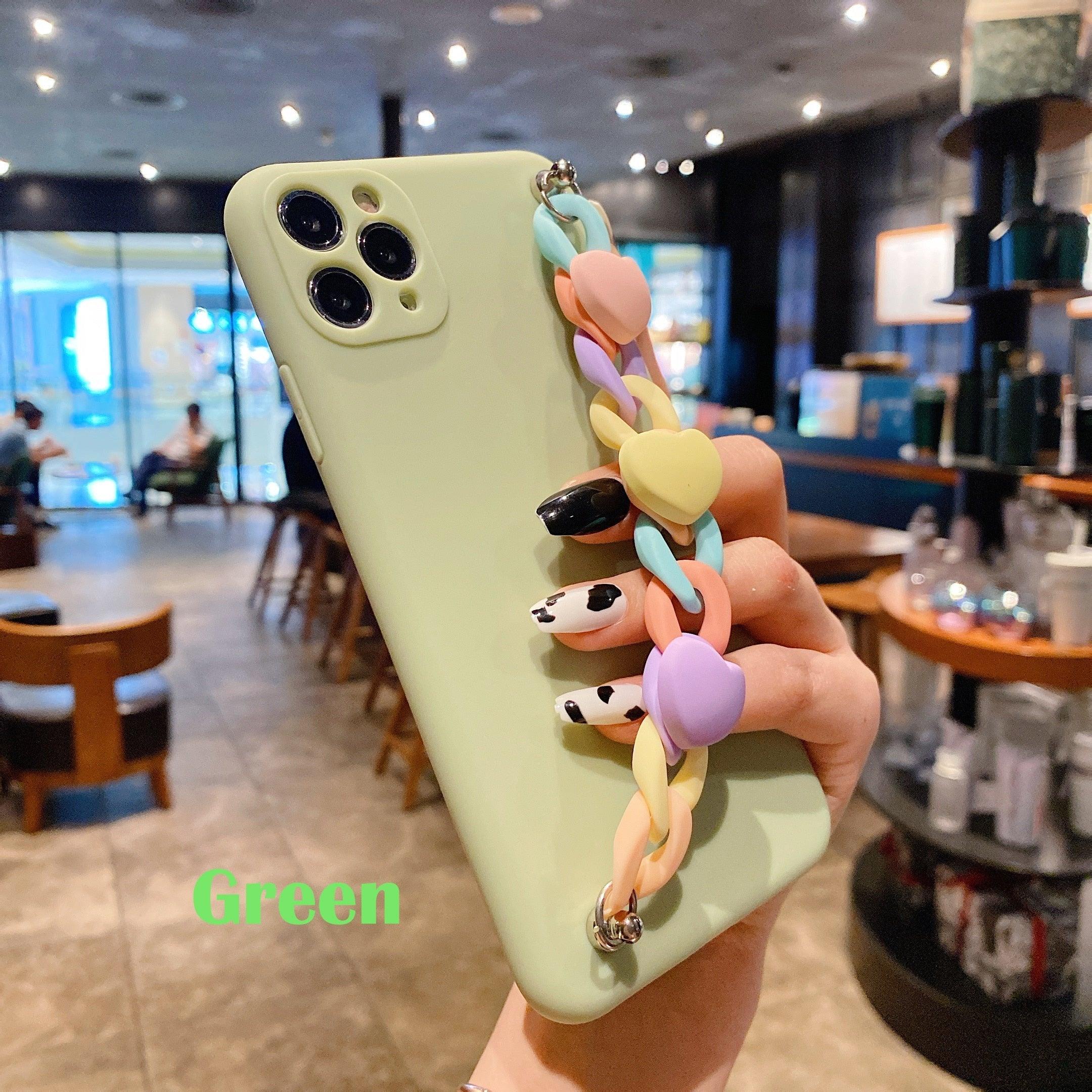 Modern Colorful Bracelet Phone Case For iPhone 11 12 13 Pro Max X XS XR 6 7 8 Plus 12 Mini Colorful Heart-Shaped Chain Silicone Cute Heart Chain Back Cover for iPhone 12 Pro Max Soft Silicone Back Cover