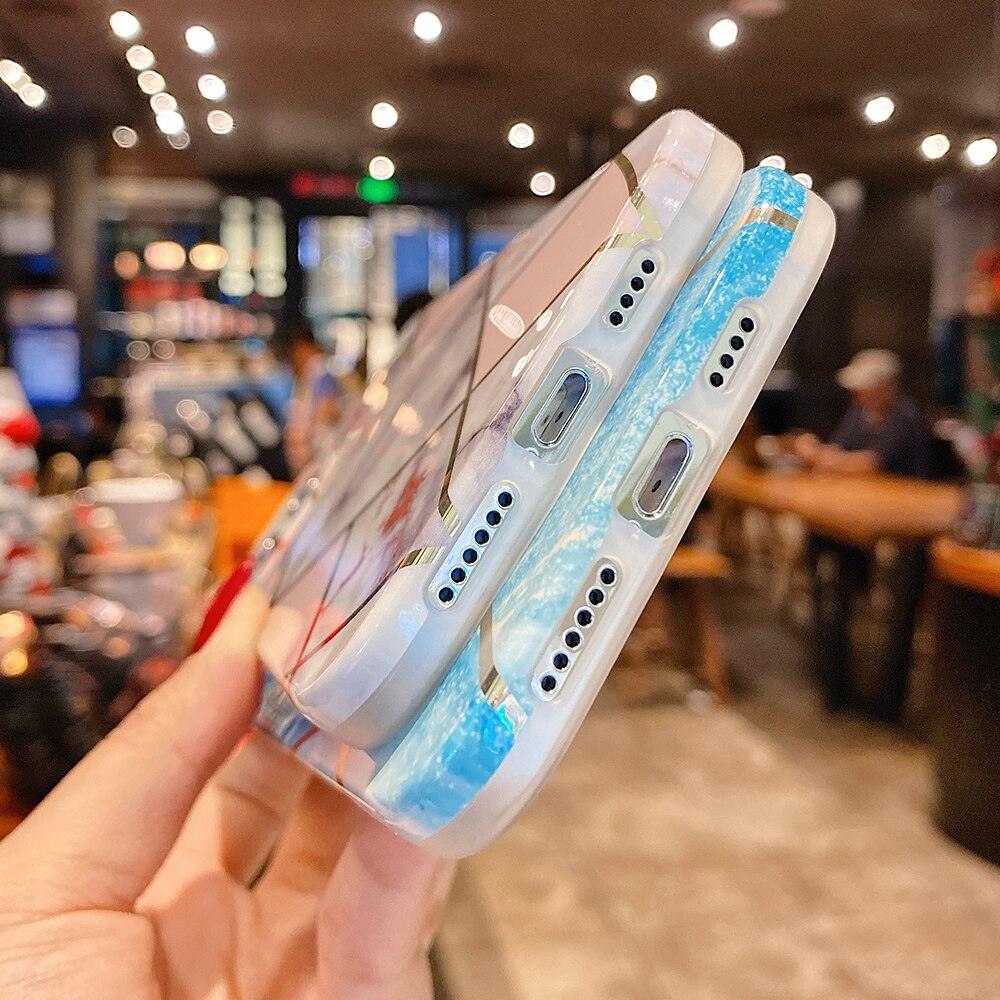 Modern Geometric Marble Phone Case For iPhone 14 13 12 Soft Bumper Cover Lightweight Glossy Shiny Reflective Minimalist Luxury Aesthetic Cover