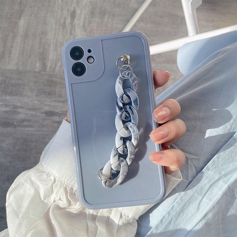 Modern Pure Color Sparkle Strap Luxury Classic Design Solid Color Chain Protective Cover Simple Wrist Chain Phone Case For iPhone 13 Pro Max XS MAX 14 Pro Max XR XS 7 8 Plus SE Soft Shell Cover For Iphone