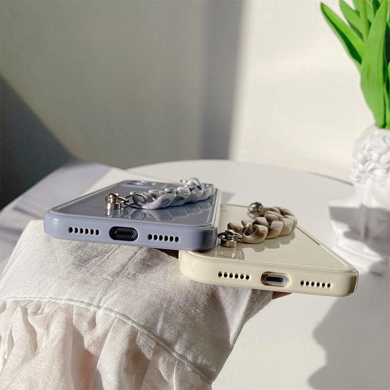 Modern Pure Color Sparkle Strap Luxury Classic Design Solid Color Chain Protective Cover Simple Wrist Chain Phone Case For iPhone 13 Pro Max XS MAX 14 Pro Max XR XS 7 8 Plus SE Soft Shell Cover For Iphone