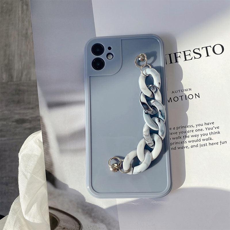 Modern Pure Color Sparkle Strap Luxury Classic Design Solid Color Chain Protective Cover Simple Wrist Chain Phone Case For iPhone 13 Pro Max XS MAX 14 Pro Max XR XS 7 8 Plus SE Soft Shell Cover For Iphone