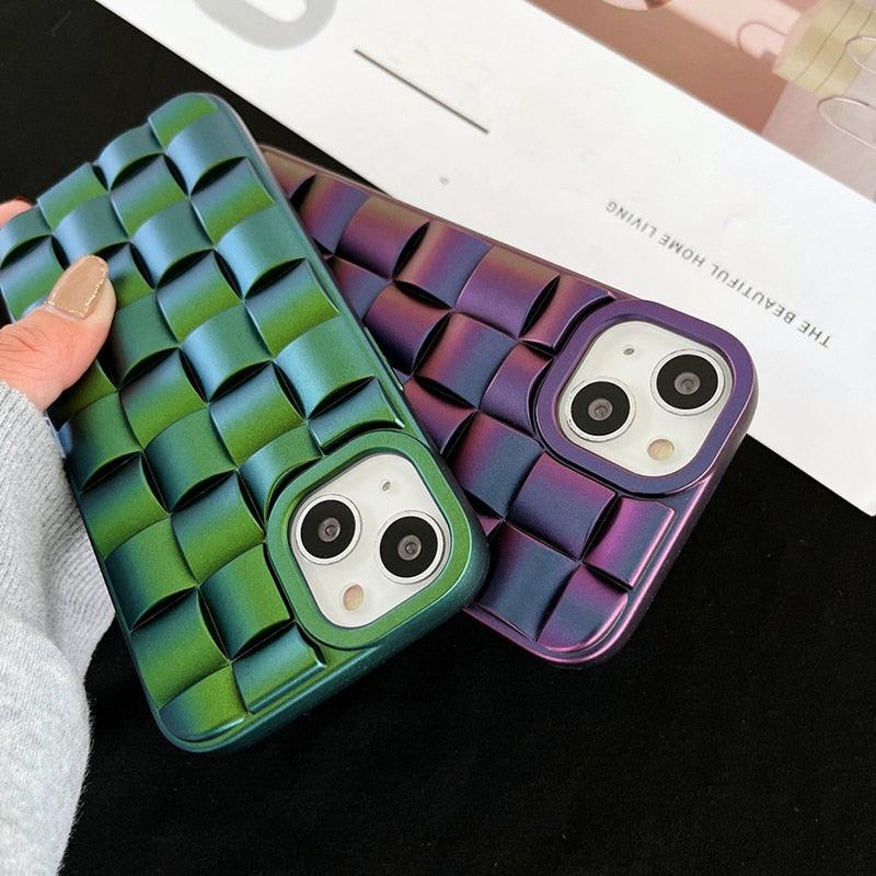 Modern Purple Green Phone Case For iPhone 13 14 Pro Max 11 12 Mini XS XR X 7 8 14 Plus Soft Shockproof Cover Bumper  Cute 3D Design Soft Silicone Shockproof Raised Bumper Corner Case for iPhone