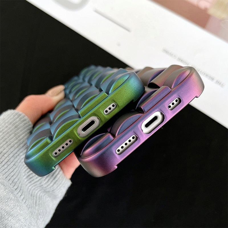 Modern Purple Green Phone Case For iPhone 13 14 Pro Max 11 12 Mini XS XR X 7 8 14 Plus Soft Shockproof Cover Bumper  Cute 3D Design Soft Silicone Shockproof Raised Bumper Corner Case for iPhone