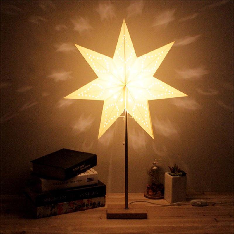 Modern Retro Led Table Lamp Desk Light Paper Star Wood Lamp Nordic Design Minimalist Bedside Living Room Bedroom Decor  Cute Study Lamps for Bedroom Décor