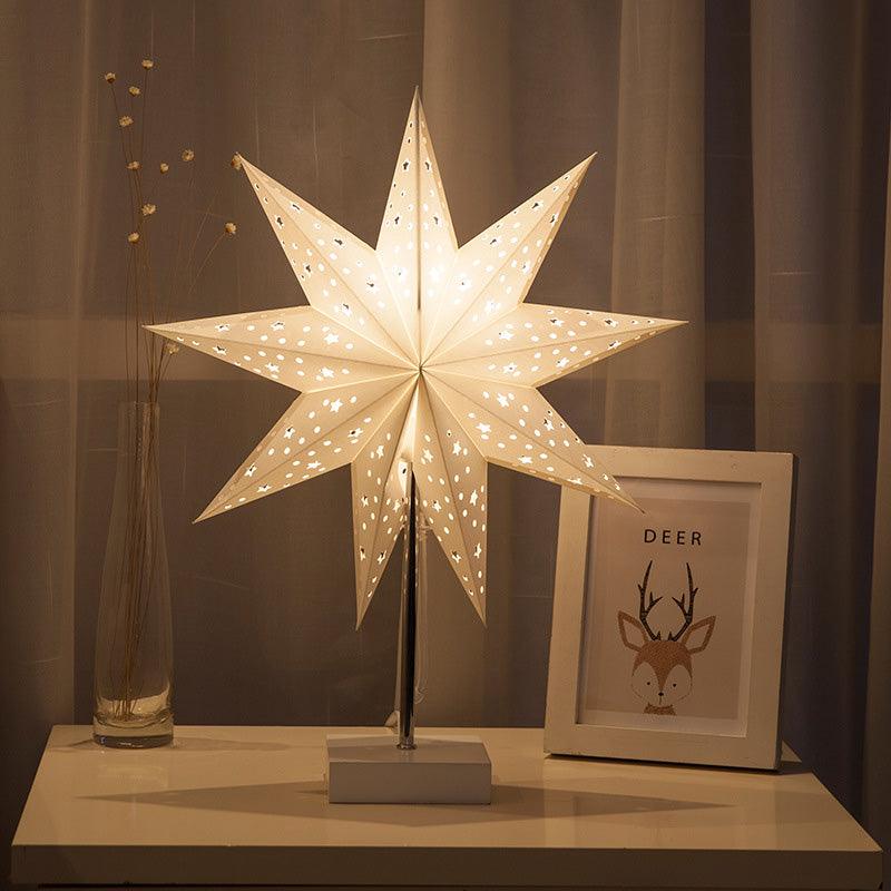 Modern Retro Led Table Lamp Desk Light Paper Star Wood Lamp Nordic Design Minimalist Bedside Living Room Bedroom Decor  Cute Study Lamps for Bedroom Décor