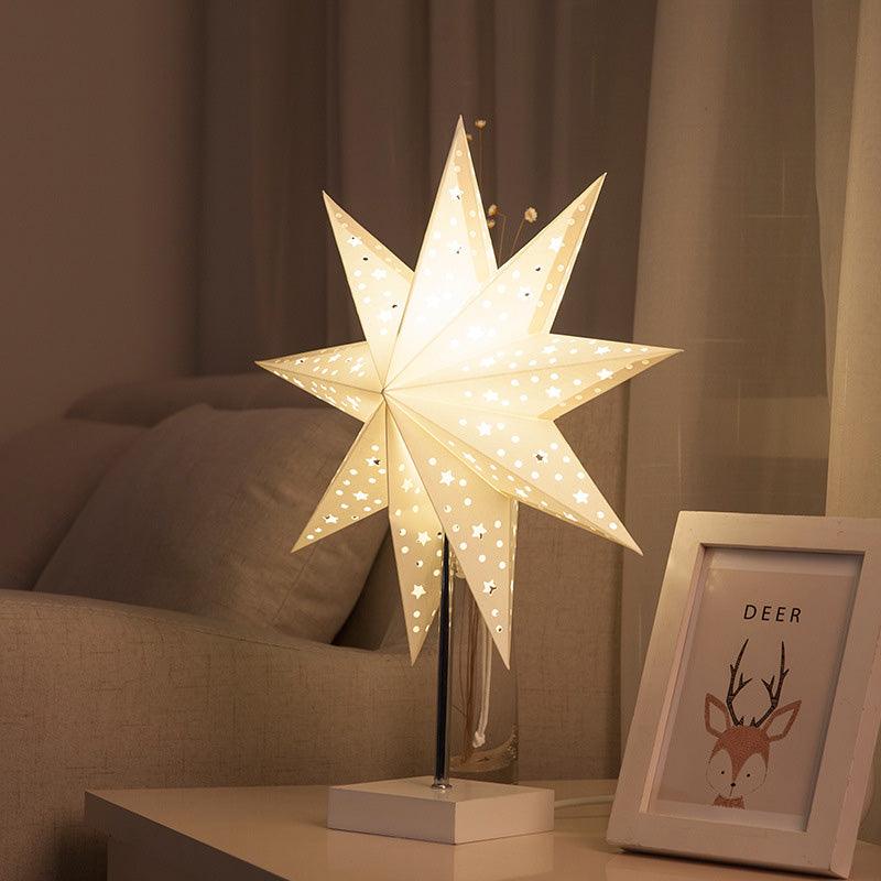 Modern Retro Led Table Lamp Desk Light Paper Star Wood Lamp Nordic Design Minimalist Bedside Living Room Bedroom Decor  Cute Study Lamps for Bedroom Décor