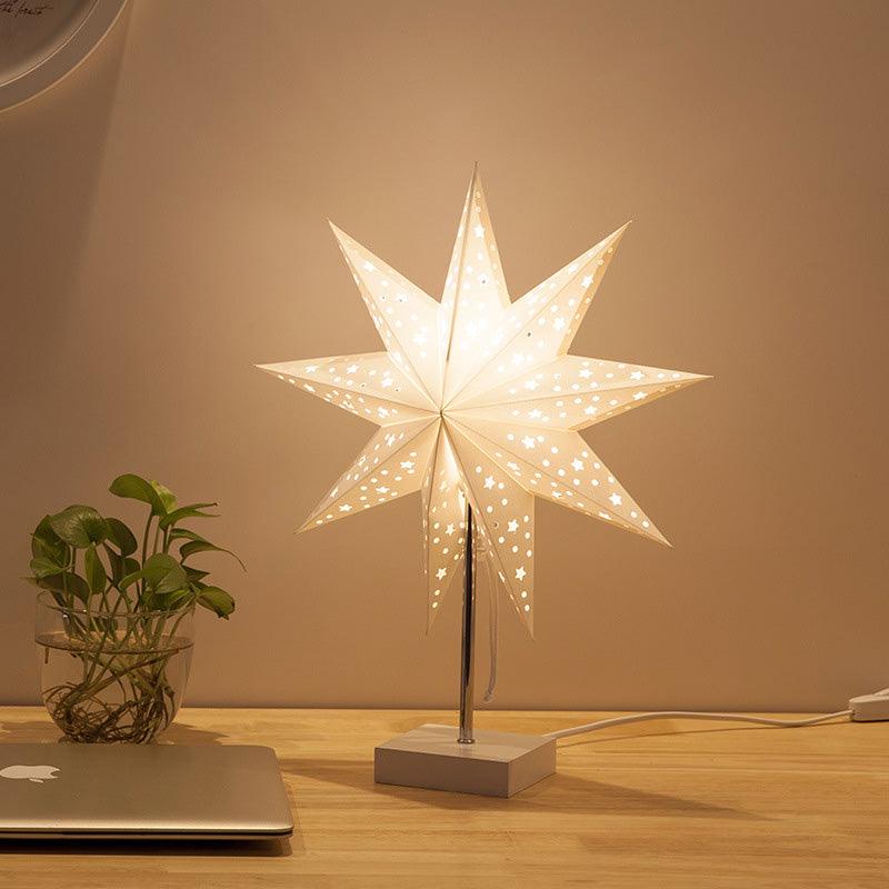 Modern Retro Led Table Lamp Desk Light Paper Star Wood Lamp Nordic Design Minimalist Bedside Living Room Bedroom Decor  Cute Study Lamps for Bedroom Décor