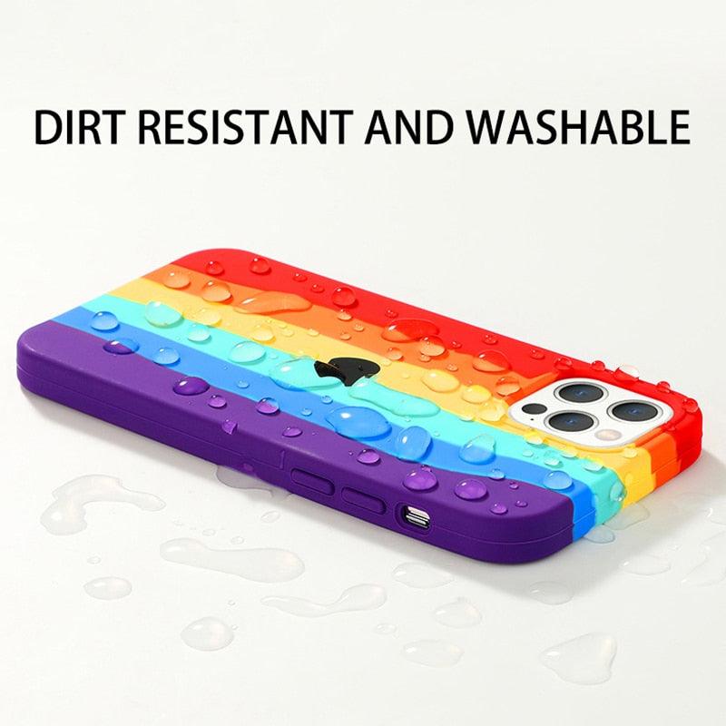Multicolored Rainbow Phone Case for iPhone 7 8 Plus X XR 11 12 13 14 Pro Max Silicone Bright Color Cute Back Cover Colorful  Rainbow Soft Silicon Full Protection Case Cover