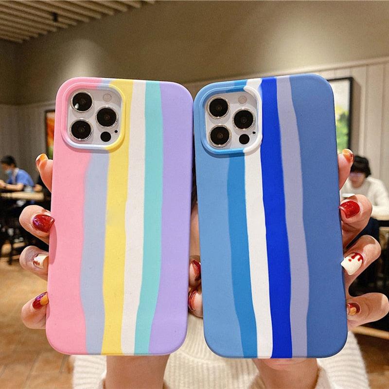 Multicolored Rainbow Phone Case for iPhone 7 8 Plus X XR 11 12 13 14 Pro Max Silicone Bright Color Cute Back Cover Colorful  Rainbow Soft Silicon Full Protection Case Cover