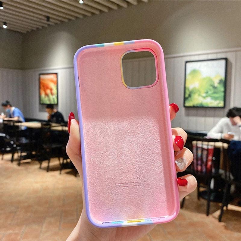 Multicolored Rainbow Phone Case for iPhone 7 8 Plus X XR 11 12 13 14 Pro Max Silicone Bright Color Cute Back Cover Colorful  Rainbow Soft Silicon Full Protection Case Cover
