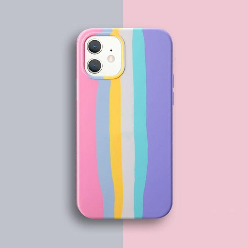 Multicolored Rainbow Phone Case for iPhone 7 8 Plus X XR 11 12 13 14 Pro Max Silicone Bright Color Cute Back Cover Colorful  Rainbow Soft Silicon Full Protection Case Cover