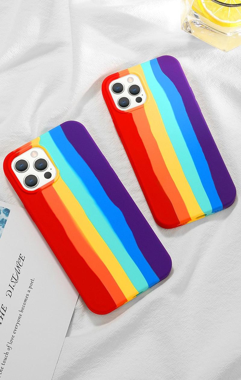 Multicolored Rainbow Phone Case for iPhone 7 8 Plus X XR 11 12 13 14 Pro Max Silicone Bright Color Cute Back Cover Colorful  Rainbow Soft Silicon Full Protection Case Cover