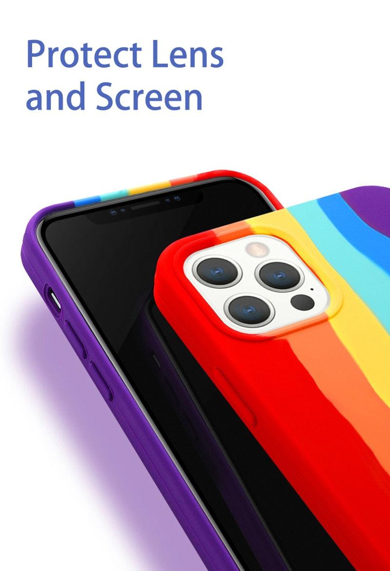 Multicolored Rainbow Phone Case for iPhone 7 8 Plus X XR 11 12 13 14 Pro Max Silicone Bright Color Cute Back Cover Colorful  Rainbow Soft Silicon Full Protection Case Cover