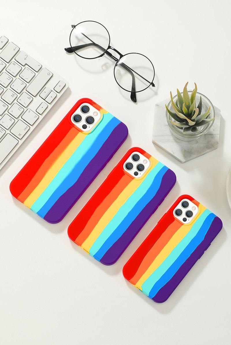 Multicolored Rainbow Phone Case for iPhone 7 8 Plus X XR 11 12 13 14 Pro Max Silicone Bright Color Cute Back Cover Colorful  Rainbow Soft Silicon Full Protection Case Cover