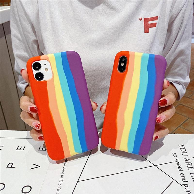 Multicolored Rainbow Phone Case for iPhone 7 8 Plus X XR 11 12 13 14 Pro Max Silicone Bright Color Cute Back Cover Colorful  Rainbow Soft Silicon Full Protection Case Cover
