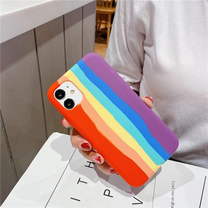 Multicolored Rainbow Phone Case for iPhone 7 8 Plus X XR 11 12 13 14 Pro Max Silicone Bright Color Cute Back Cover Colorful  Rainbow Soft Silicon Full Protection Case Cover