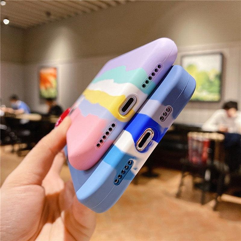 Multicolored Rainbow Phone Case for iPhone 7 8 Plus X XR 11 12 13 14 Pro Max Silicone Bright Color Cute Back Cover Colorful  Rainbow Soft Silicon Full Protection Case Cover