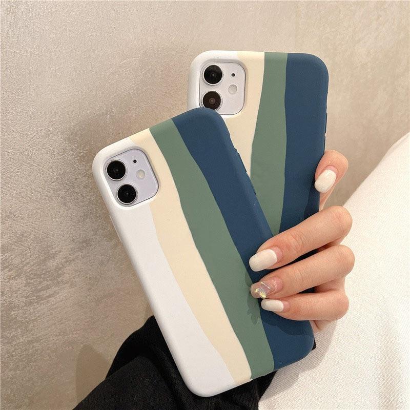 Multicolored Rainbow Phone Case for iPhone 7 8 Plus X XR 11 12 13 14 Pro Max Silicone Bright Color Cute Back Cover Colorful  Rainbow Soft Silicon Full Protection Case Cover