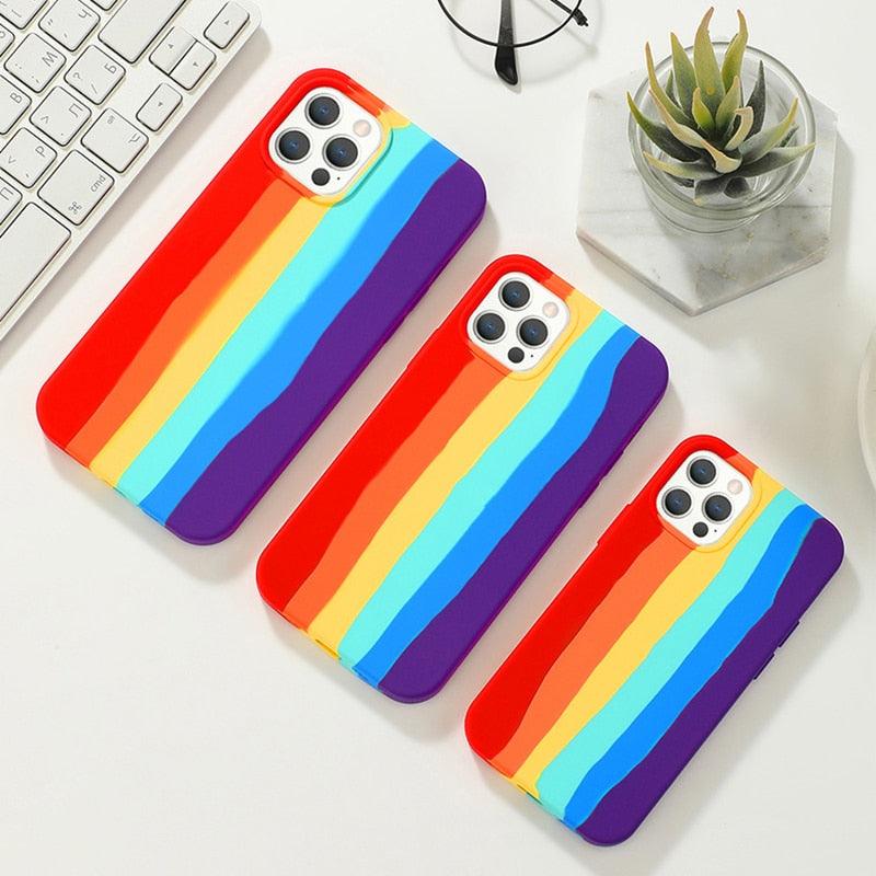 Multicolored Rainbow Phone Case for iPhone 7 8 Plus X XR 11 12 13 14 Pro Max Silicone Bright Color Cute Back Cover Colorful  Rainbow Soft Silicon Full Protection Case Cover