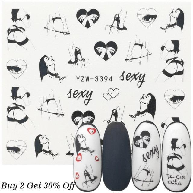 Nail Watermark Decals Sexy lips Middle finger Sexy girl Water Transfer Slider Russia Words Manicure Tattoos Sliders For Manicure Women Kids Girls Manicure Decoration Nail Art Supplies 3D Self-Adhesive Nail Decals Designer Nail Stickers for Acrylic Nails