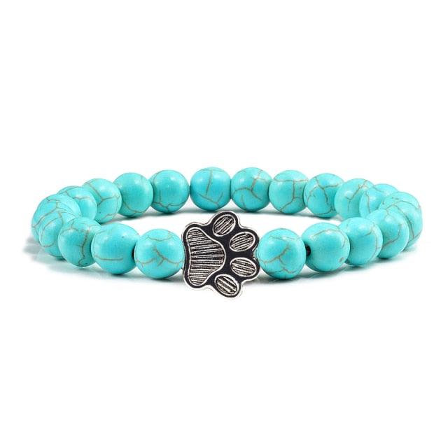 Natural Matte Black Lava Volcanic Stone Paw Print Charm Bracelet Pet Memorial Cat Dog Lovers Jewelry Bracelets For Women Men Stress Relief Yoga Bracelet Mood Bracelet Gifts For Women And Girls