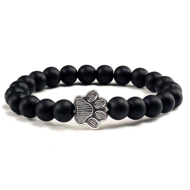 Natural Matte Black Lava Volcanic Stone Paw Print Charm Bracelet Pet Memorial Cat Dog Lovers Jewelry Bracelets For Women Men Stress Relief Yoga Bracelet Mood Bracelet Gifts For Women And Girls
