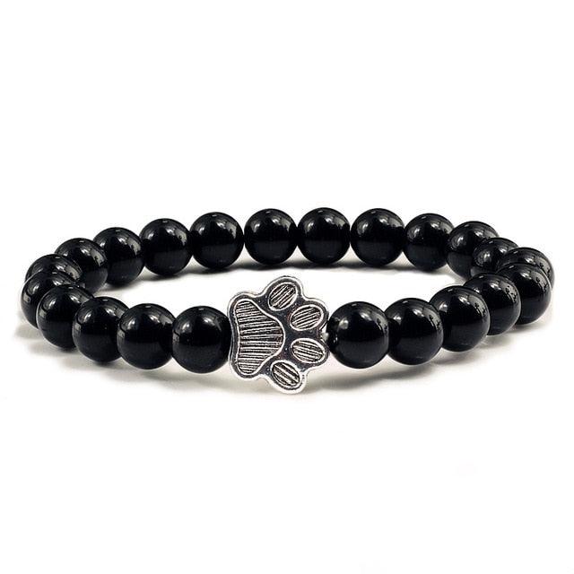 Natural Matte Black Lava Volcanic Stone Paw Print Charm Bracelet Pet Memorial Cat Dog Lovers Jewelry Bracelets For Women Men Stress Relief Yoga Bracelet Mood Bracelet Gifts For Women And Girls