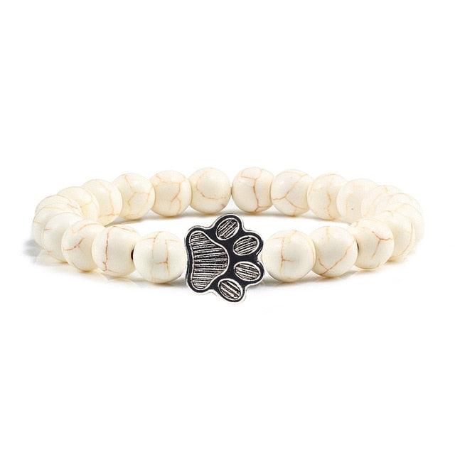 Natural Matte Black Lava Volcanic Stone Paw Print Charm Bracelet Pet Memorial Cat Dog Lovers Jewelry Bracelets For Women Men Stress Relief Yoga Bracelet Mood Bracelet Gifts For Women And Girls