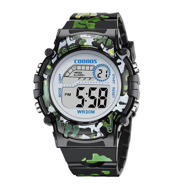 Navy Blue Camouflage Kids Watches LED Colorful Flash Digital Waterproof Date Week Creative Children Watch Sport Multi Function 30M Waterproof LED Alarm Stopwatch Digital Child Wristwatch For Boy Girl