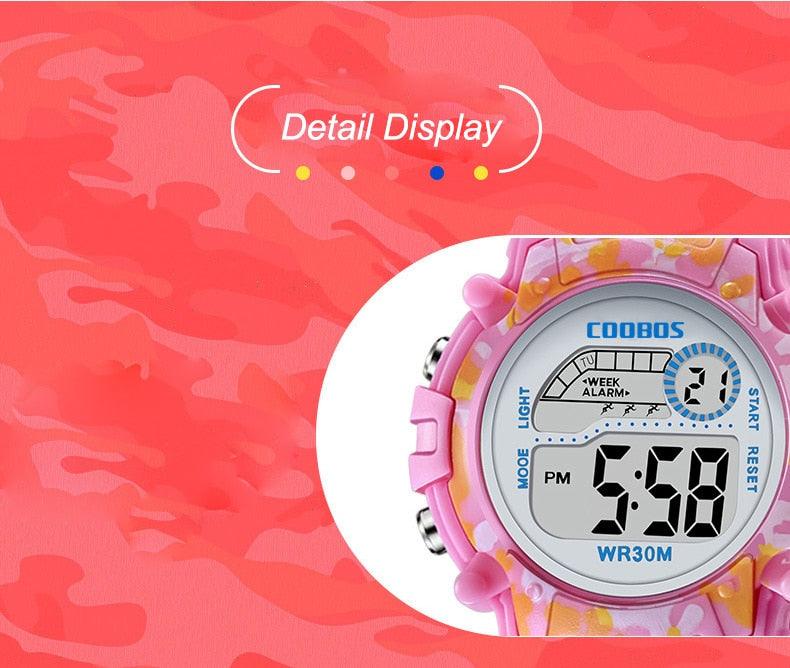 Navy Blue Camouflage Kids Watches LED Colorful Flash Digital Waterproof Date Week Creative Children Watch Sport Multi Function 30M Waterproof LED Alarm Stopwatch Digital Child Wristwatch For Boy Girl