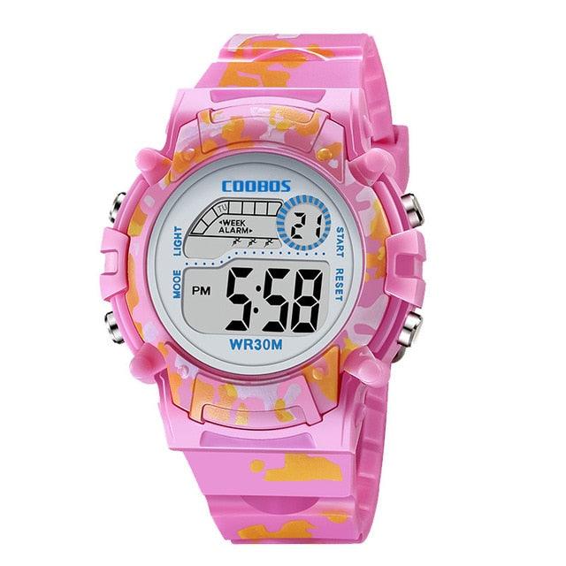Navy Blue Camouflage Kids Watches LED Colorful Flash Digital Waterproof Date Week Creative Children Watch Sport Multi Function 30M Waterproof LED Alarm Stopwatch Digital Child Wristwatch For Boy Girl