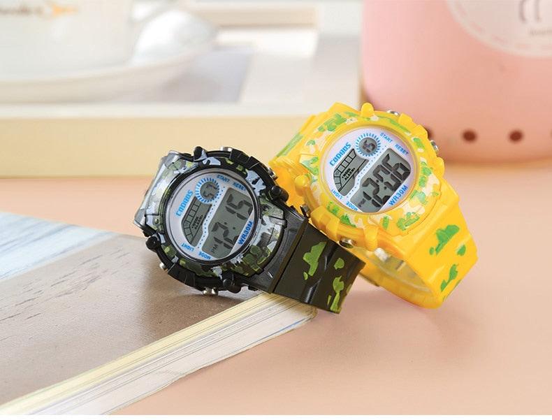 Navy Blue Camouflage Kids Watches LED Colorful Flash Digital Waterproof Date Week Creative Children Watch Sport Multi Function 30M Waterproof LED Alarm Stopwatch Digital Child Wristwatch For Boy Girl