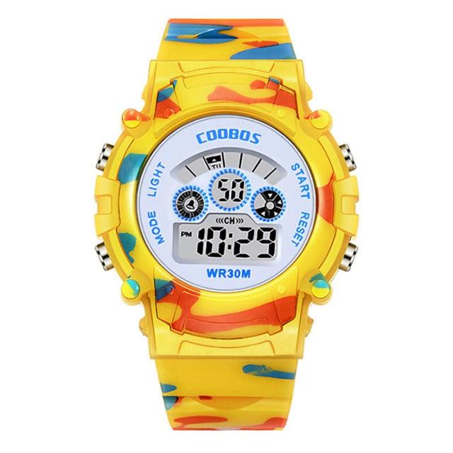 Navy Blue Camouflage Kids Watches LED Colorful Flash Digital Waterproof Date Week Creative Children Watch Sport Multi Function 30M Waterproof LED Alarm Stopwatch Digital Child Wristwatch For Boy Girl