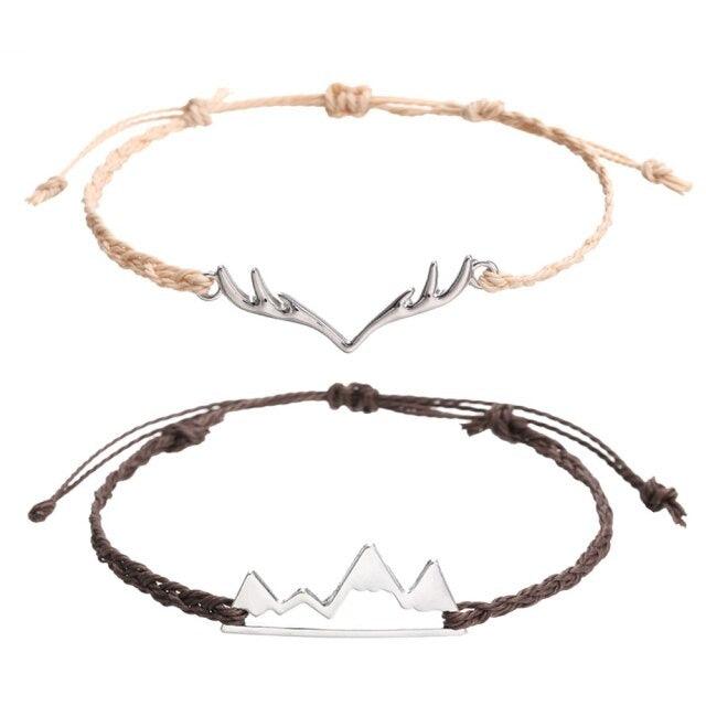 New 2pcs  Mountain Shape Romantic Couple Bracelets Multi Color Hand Woven Lucky Rope Charm Bracelets For Women Summer Wave Bracelet Set For Teen Girls Waterproof Surfer Bracelet