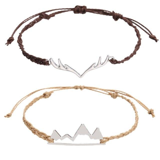 New 2pcs  Mountain Shape Romantic Couple Bracelets Multi Color Hand Woven Lucky Rope Charm Bracelets For Women Summer Wave Bracelet Set For Teen Girls Waterproof Surfer Bracelet