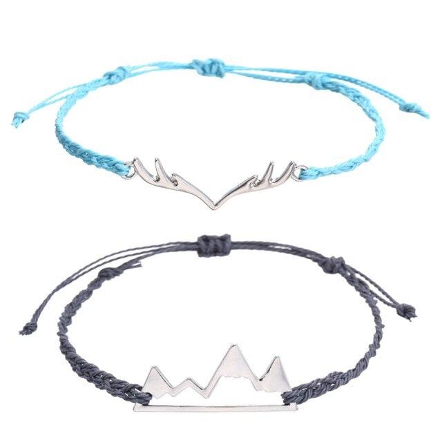 New 2pcs  Mountain Shape Romantic Couple Bracelets Multi Color Hand Woven Lucky Rope Charm Bracelets For Women Summer Wave Bracelet Set For Teen Girls Waterproof Surfer Bracelet