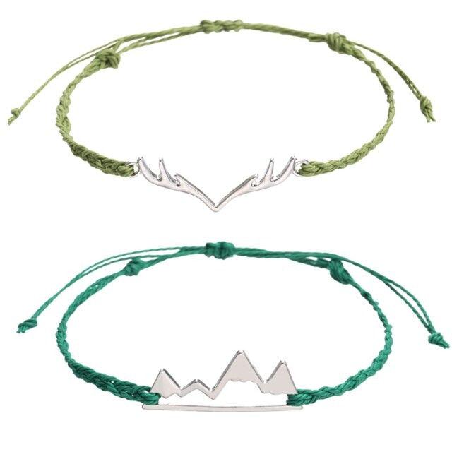 New 2pcs  Mountain Shape Romantic Couple Bracelets Multi Color Hand Woven Lucky Rope Charm Bracelets For Women Summer Wave Bracelet Set For Teen Girls Waterproof Surfer Bracelet
