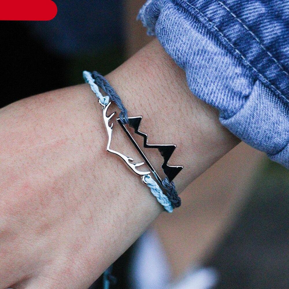 New 2pcs  Mountain Shape Romantic Couple Bracelets Multi Color Hand Woven Lucky Rope Charm Bracelets For Women Summer Wave Bracelet Set For Teen Girls Waterproof Surfer Bracelet