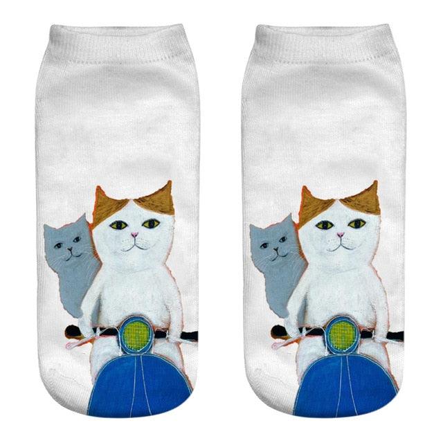 New 3D Print Funny Cute Cartoon Kitten Unisex Short Socks Creative Colorful Multiple Cat Face Happy Low Ankle Socks For Men And Women